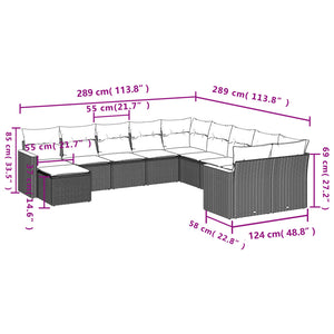 Set Divani da Giardino 11 pz con Cuscini in Polyrattan Nero 3226566