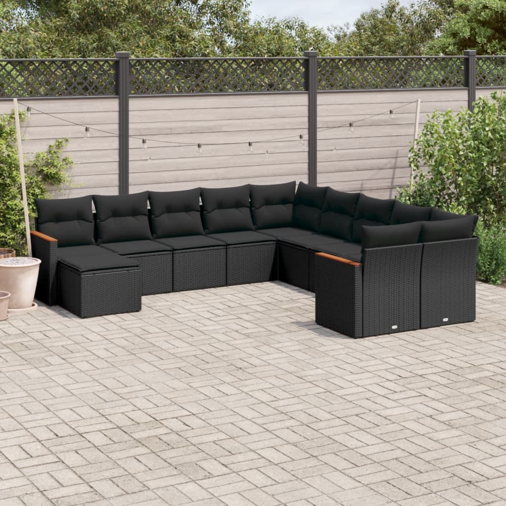 Set Divani da Giardino 11 pz con Cuscini in Polyrattan Nero 3226566