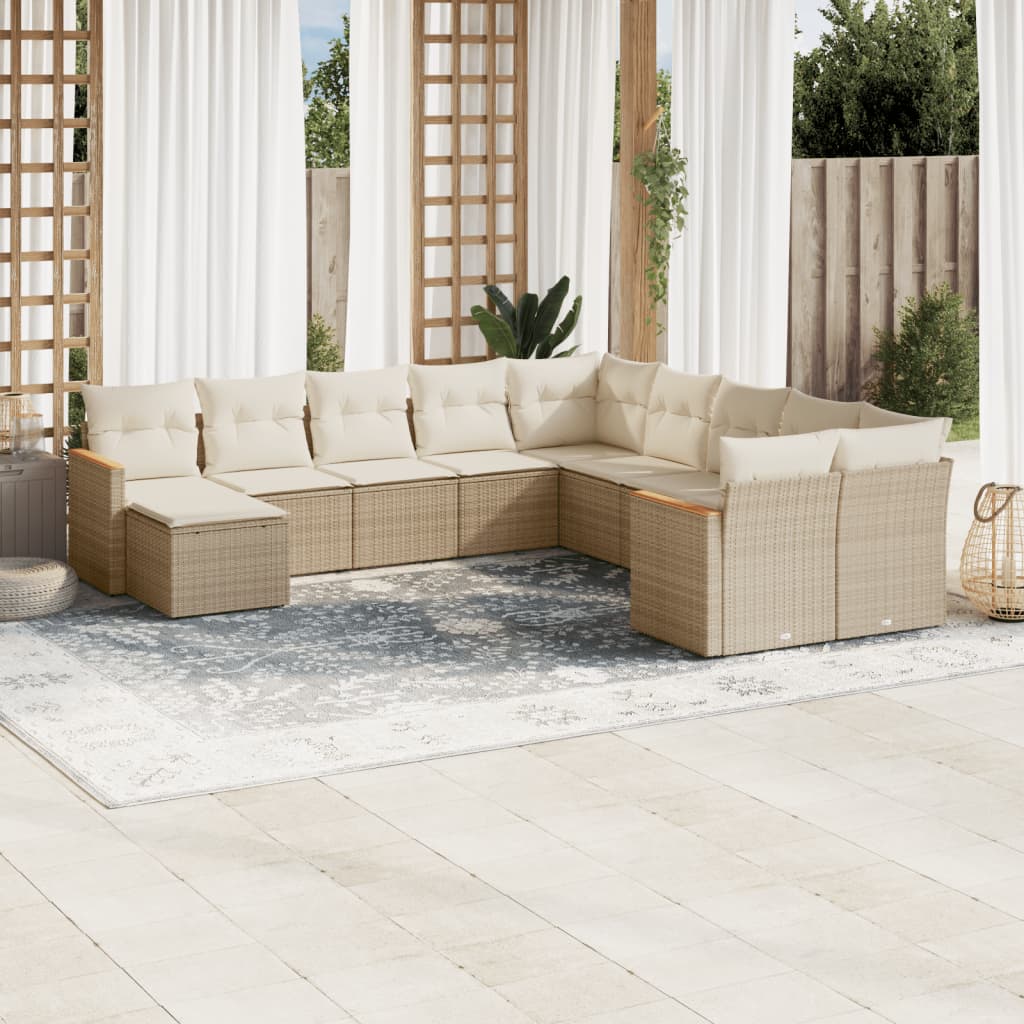 Set Divani da Giardino 11 pz con Cuscini Beige in Polyrattan 3226569