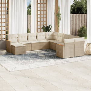 Set Divani da Giardino 11 pz con Cuscini Beige in Polyrattan 3226569