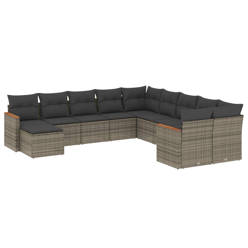 Set Divani da Giardino 11 pz con Cuscini in Polyrattan Grigio 3226571