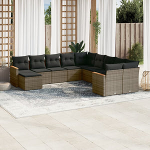 Set Divani da Giardino 11 pz con Cuscini in Polyrattan Grigio 3226571