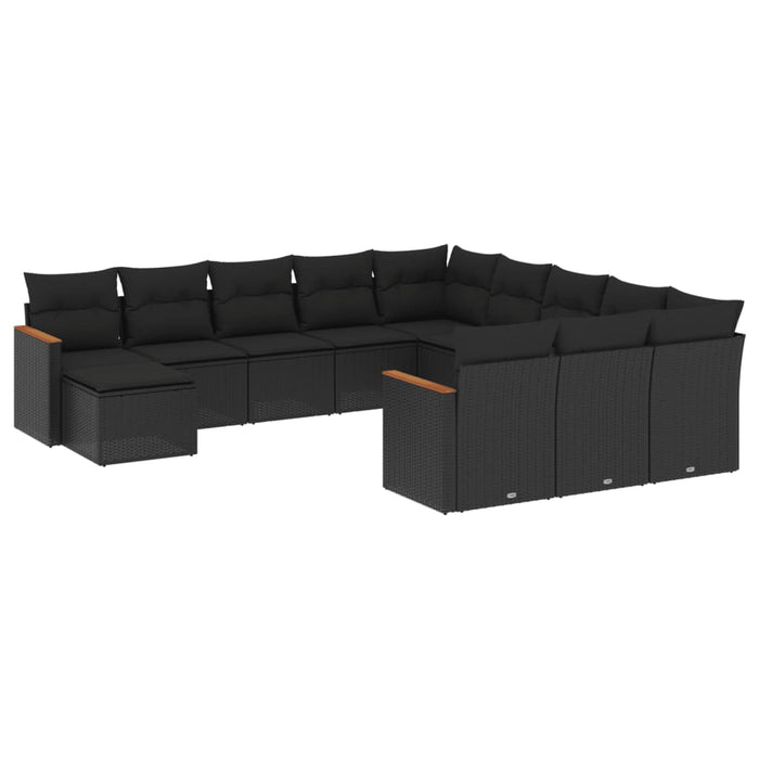 Set Divani da Giardino 12 pz con Cuscini Nero in Polyrattan 3226580