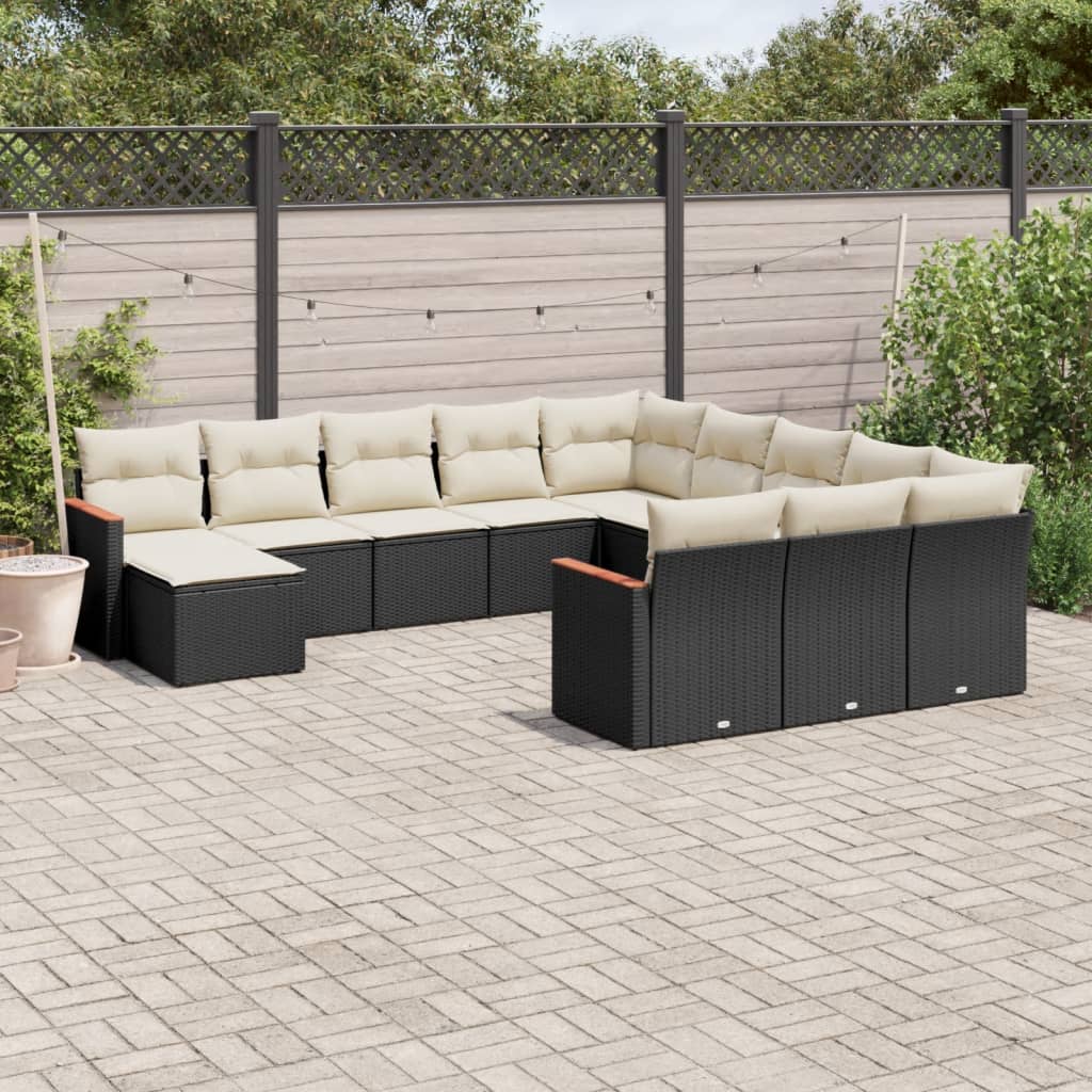 Set Divani da Giardino 12 pz con Cuscini Nero in Polyrattan 3226581