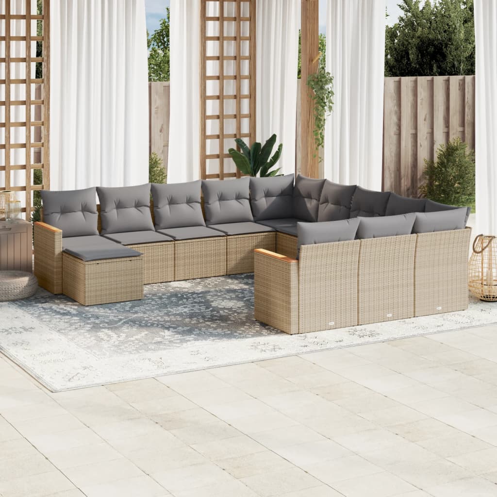 Set Divano da Giardino 12 pz con Cuscini Beige Misto Polyrattan 3226584