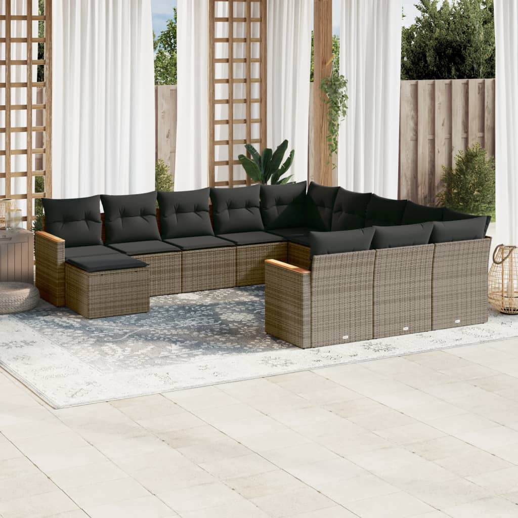 Set Divani da Giardino 12 pz con Cuscini Grigio in Polyrattan 3226585