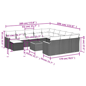 Set Divani da Giardino 13pz con Cuscini Nero in Polyrattan 3226587