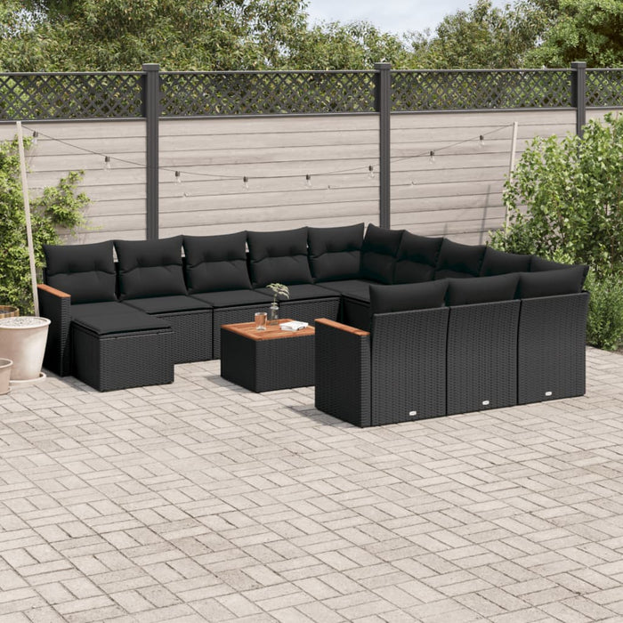 Set Divani da Giardino 13pz con Cuscini Nero in Polyrattan 3226587