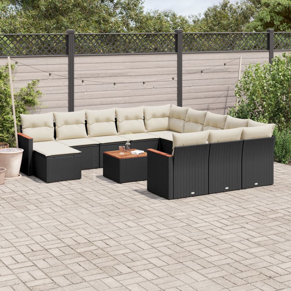 Set Divani da Giardino 13pz con Cuscini Nero in Polyrattan 3226588