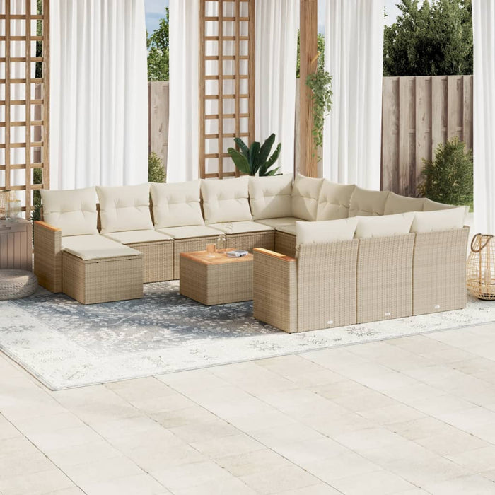 Set Divano da Giardino 13 pz con Cuscini Beige in Polyrattan 3226590