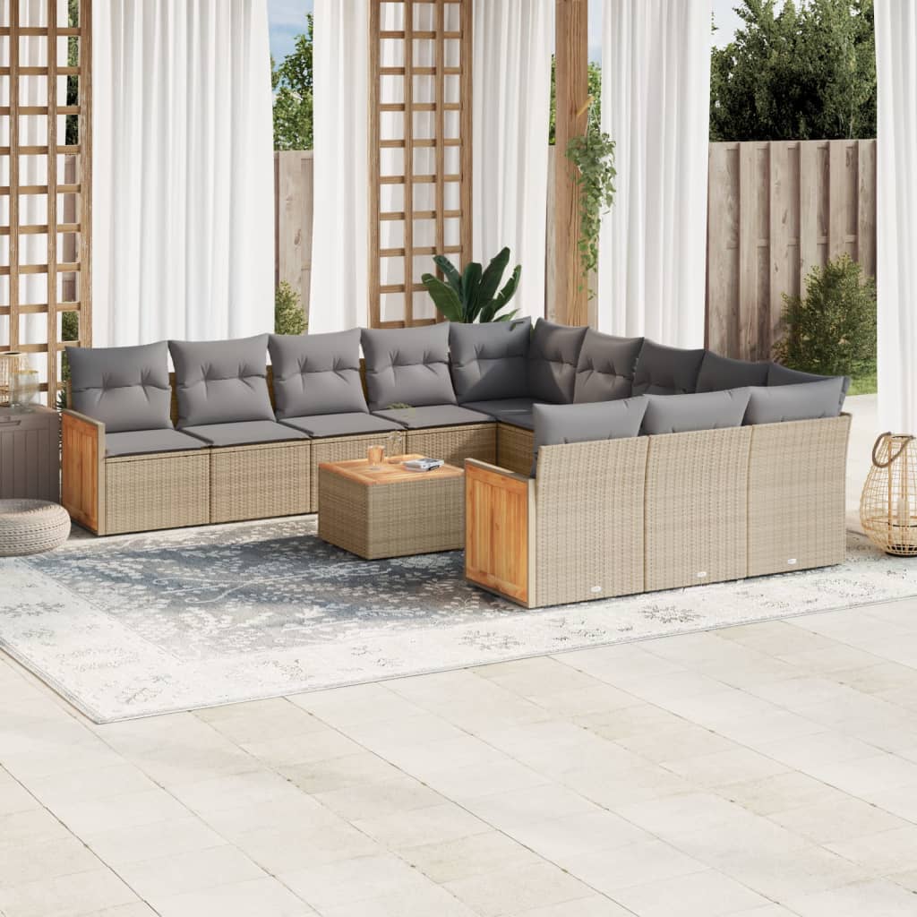 Set Divano da Giardino 13 pz con Cuscini Beige Misto Polyrattan 3226591