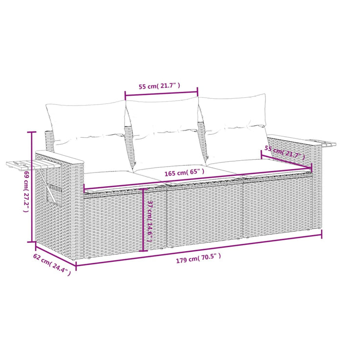 Set Divani da Giardino 3 pz con Cuscini in Polyrattan Nero 3226595