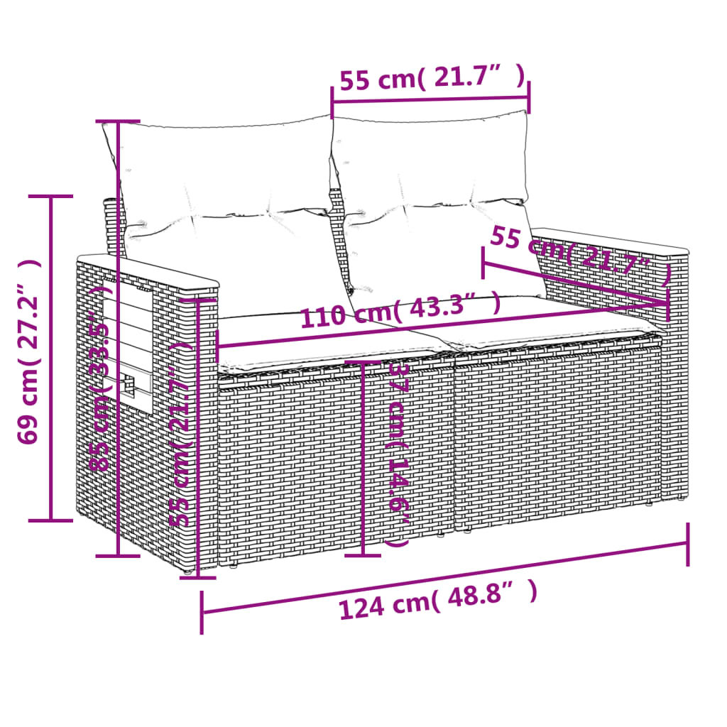 Set Divani da Giardino 3 pz con Cuscini in Polyrattan Nero 3226595