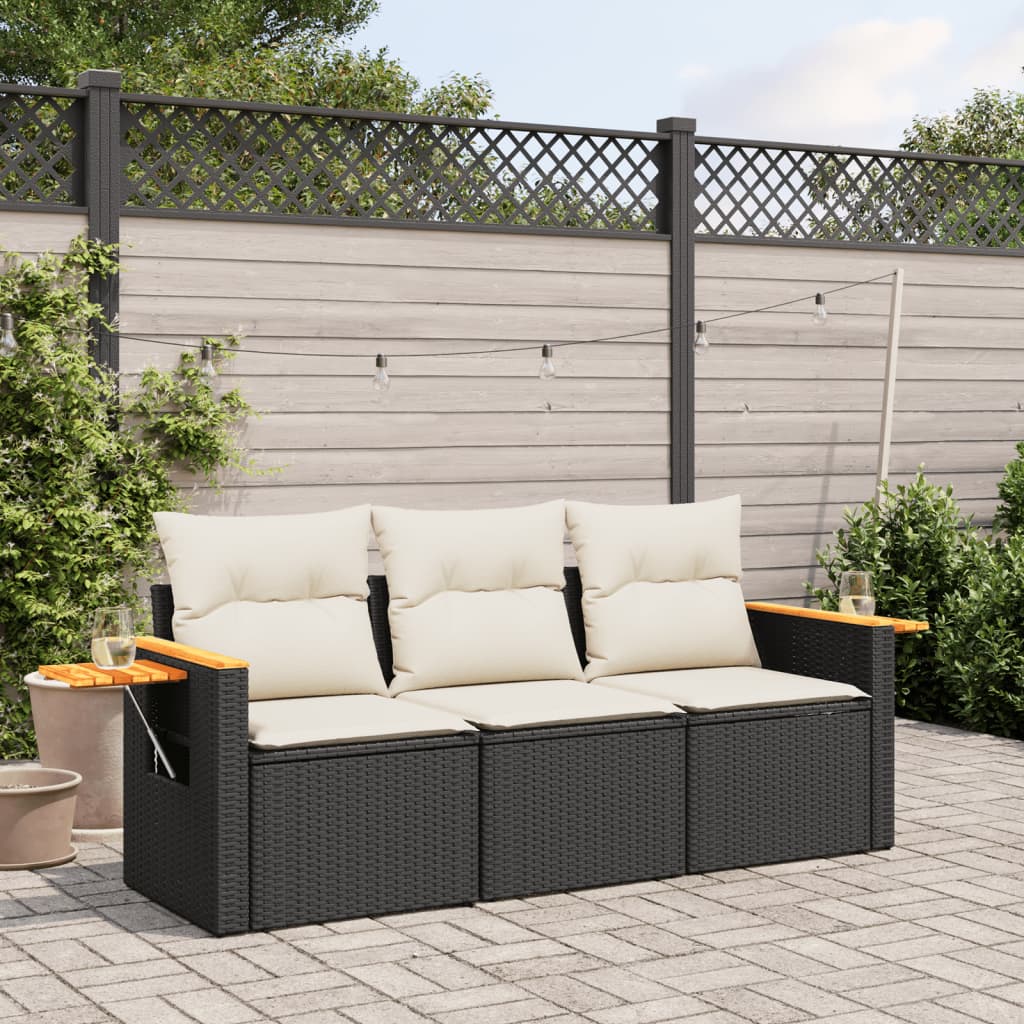 Set Divani da Giardino 3 pz con Cuscini in Polyrattan Nero 3226595