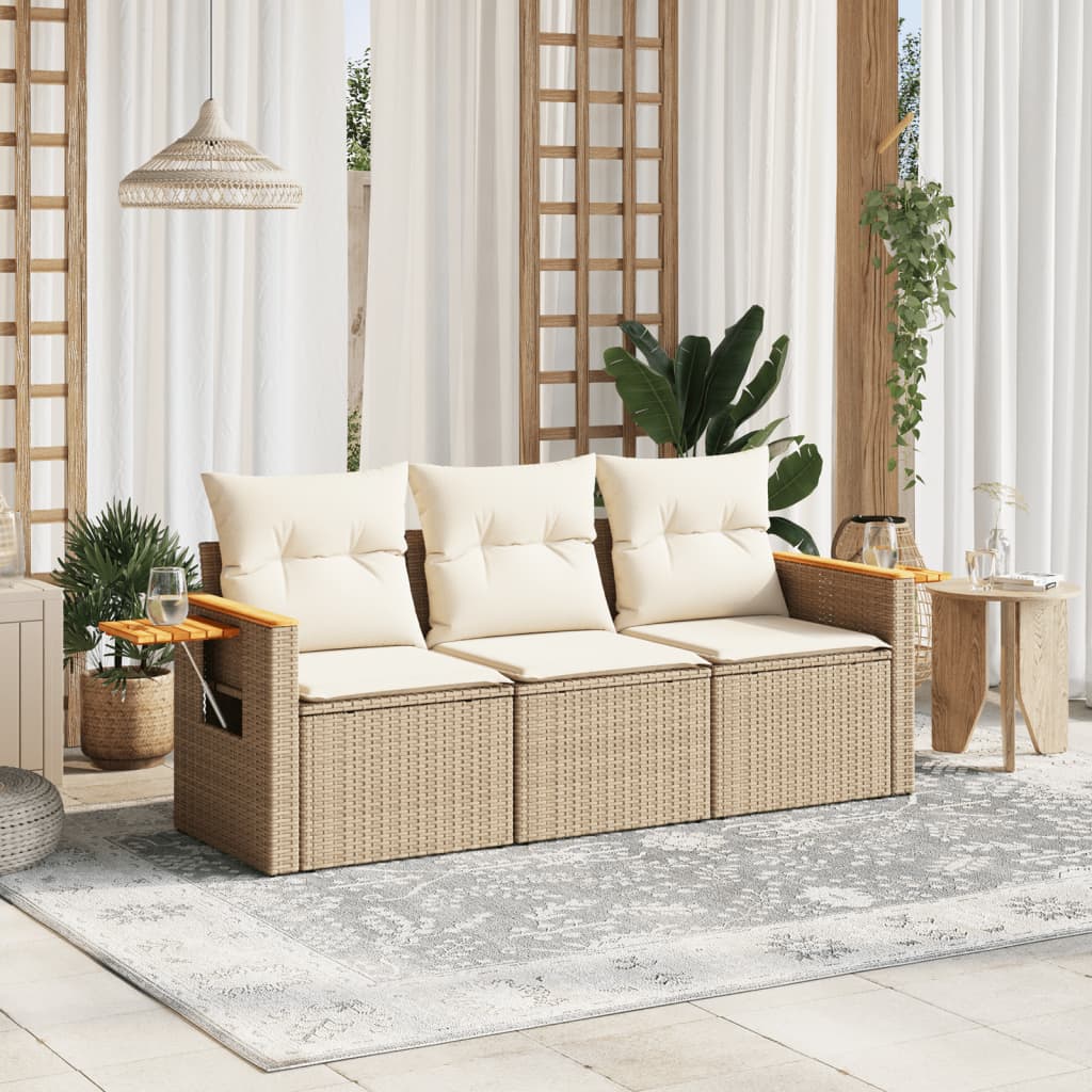 Set Divano da Giardino 3 pz con Cuscini Beige in Polyrattancod mxl 112906