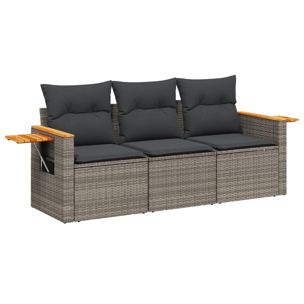 Set Divani da Giardino 3 pz con Cuscini Grigio in Polyrattan 3226599