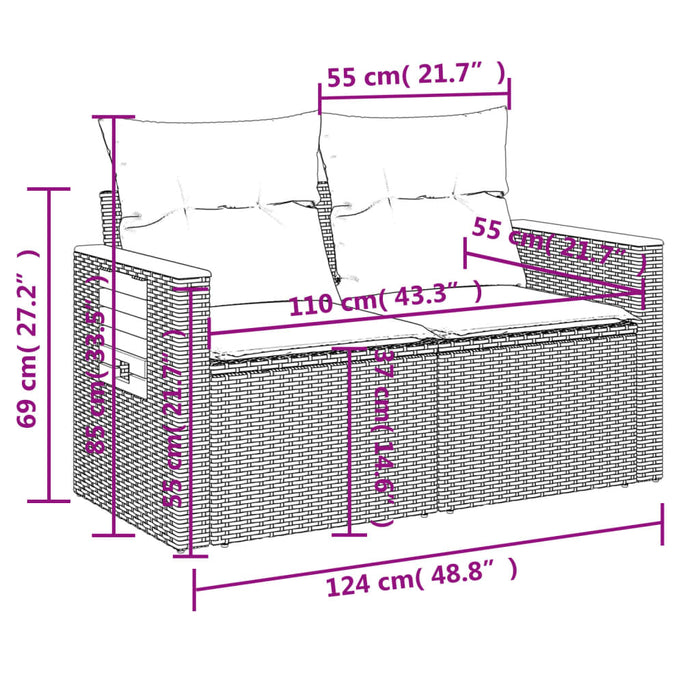 Set Divani da Giardino 3 pz con Cuscini Grigio in Polyrattan 3226599