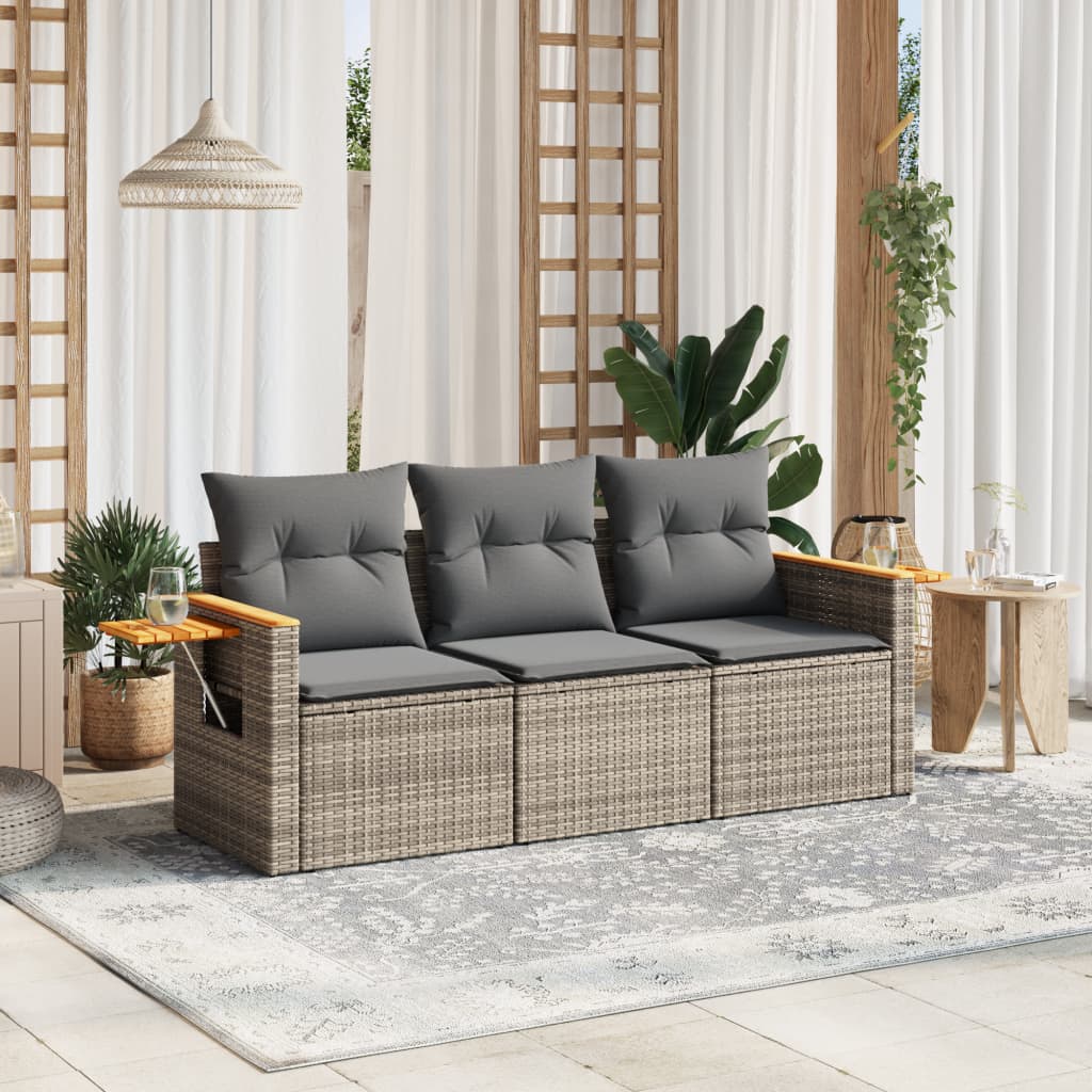 Set Divani da Giardino 3 pz con Cuscini Grigio in Polyrattan 3226599