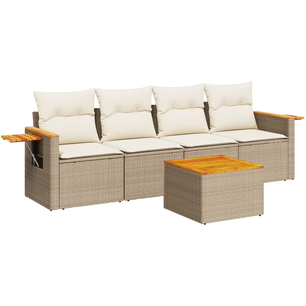 Set Divano da Giardino 5 pz con Cuscini Beige in Polyrattancod mxl 112898