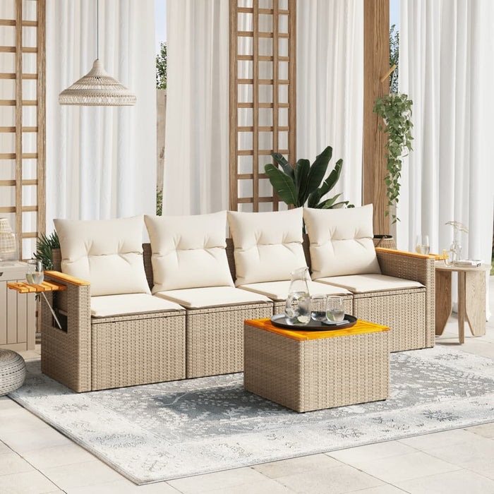 Set Divano da Giardino 5 pz con Cuscini Beige in Polyrattancod mxl 112898