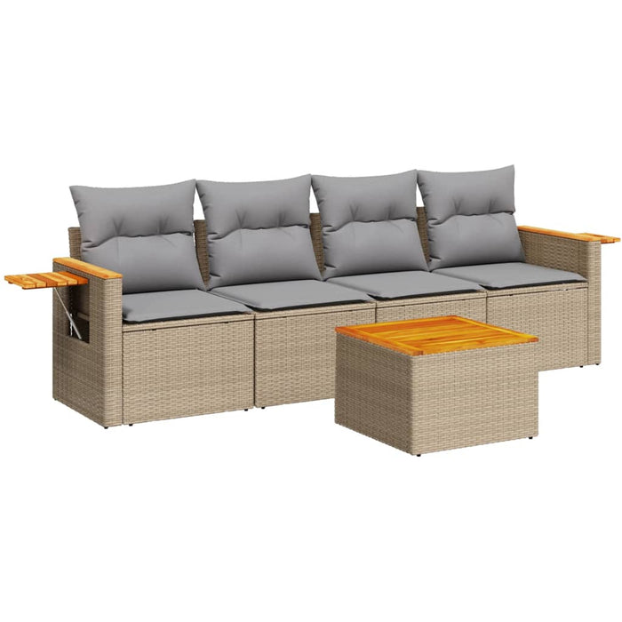 Set Divano da Giardino 5 pz con Cuscini Beige in Polyrattan 3226619