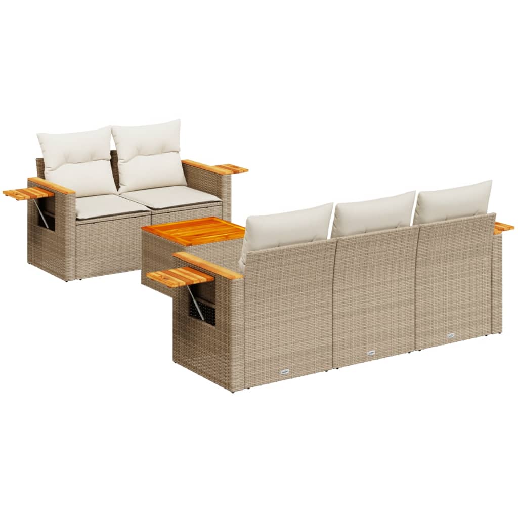 Set Divano da Giardino 6 pz con Cuscini Beige in Polyrattan 3226625