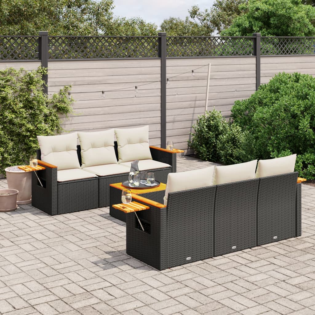 Set Divani da Giardino con Cuscini 7pz Nero Polyrattancod mxl 116839