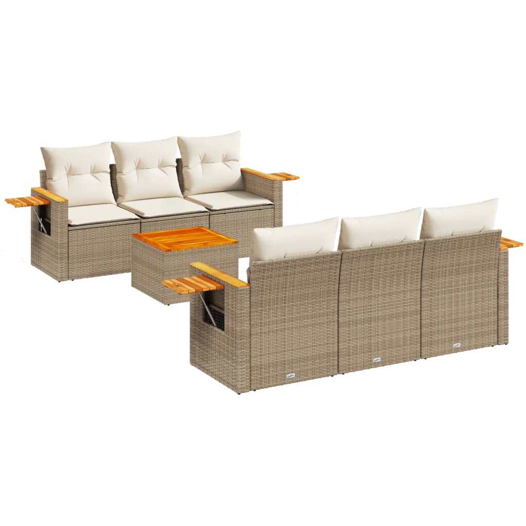 Set Divani da Giardino 7 pz con Cuscini Beige in Polyrattancod mxl 114334