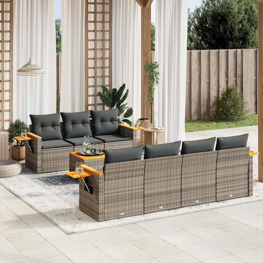 Set Divano da Giardino 8 pz con Cuscini Grigio in Polyrattan 3226648