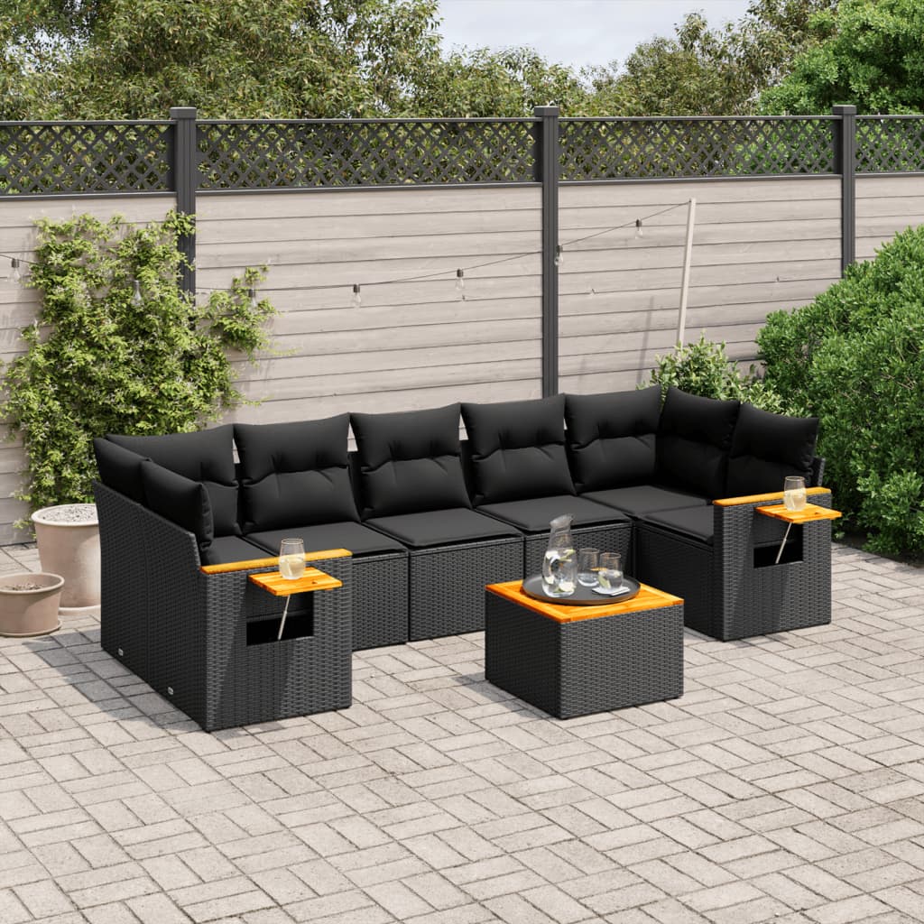 Set Divani da Giardino con Cuscini 8 pz Nero in Polyrattancod mxl 91083