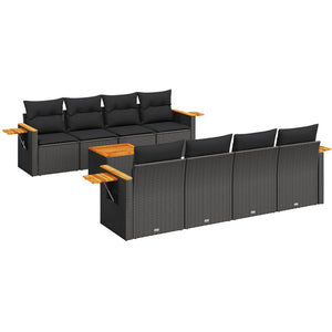 Set Divani da Giardino 9 pz con Cuscini Nero in Polyrattan 3226657