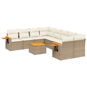 Set Divano da Giardino 9 pz con Cuscini Beige in Polyrattan 3226667