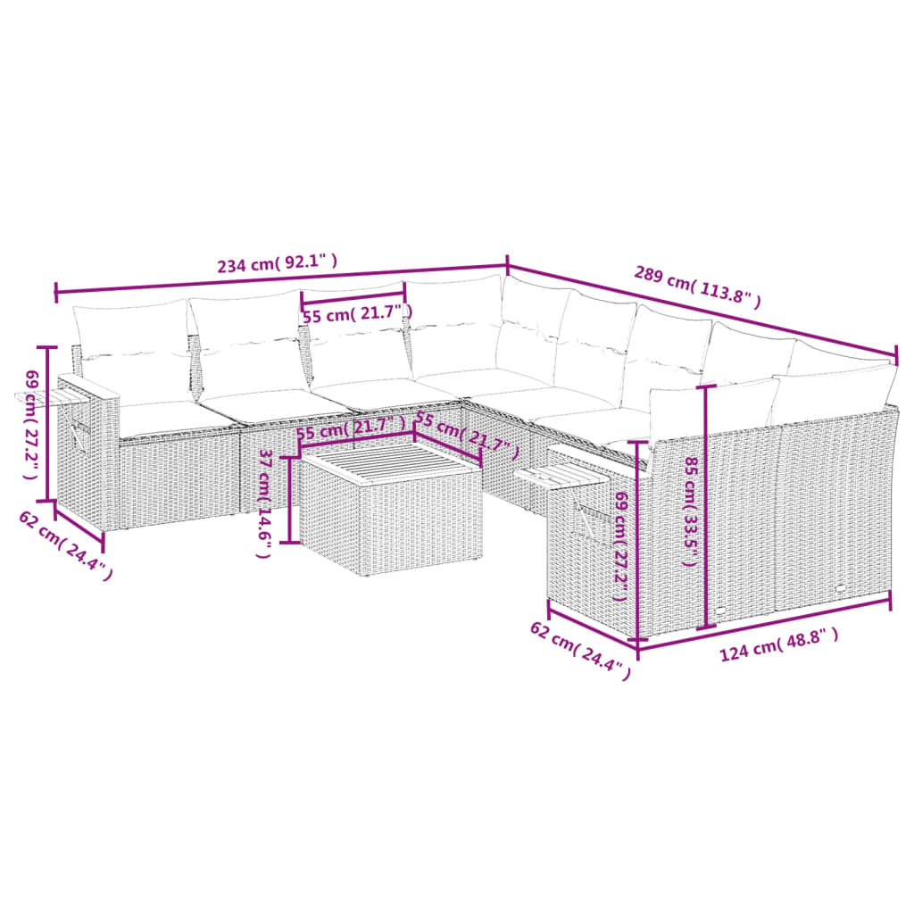 Set Divano da Giardino 9 pz con Cuscini Beige in Polyrattan 3226667