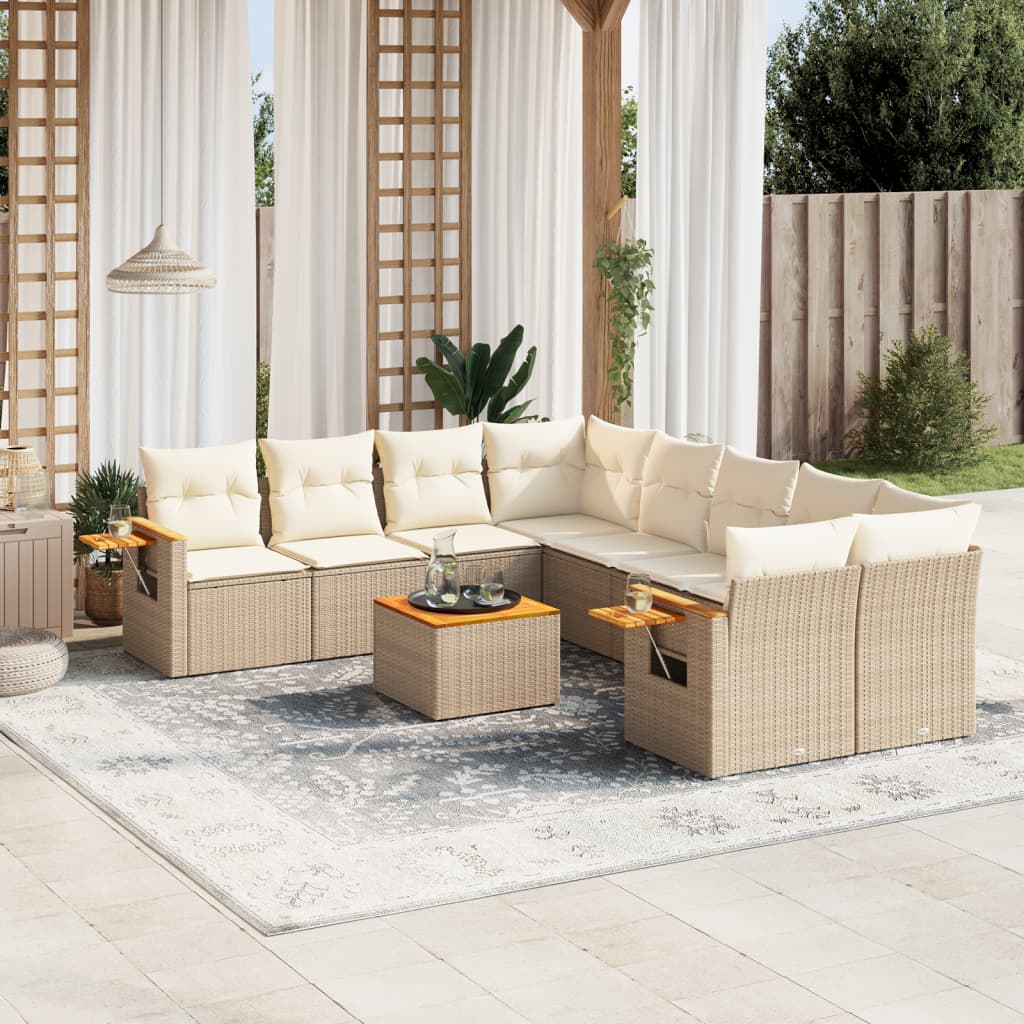 Set Divano da Giardino 9 pz con Cuscini Beige in Polyrattan 3226667