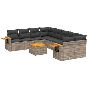 Set Divano da Giardino 9 pz con Cuscini Grigio in Polyrattan 3226669