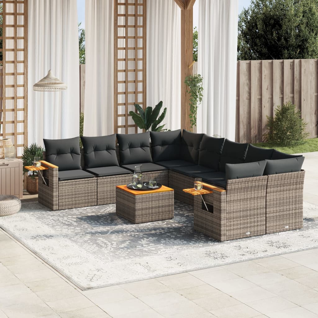 Set Divano da Giardino 9 pz con Cuscini Grigio in Polyrattan 3226669