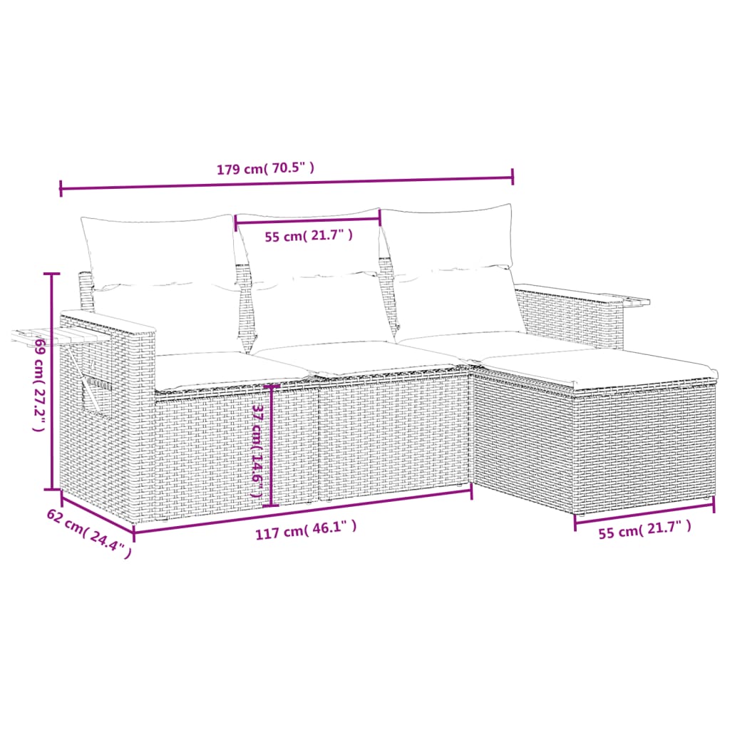 Set Divani da Giardino 4 pz con Cuscini Nero in Polyrattan 3226742