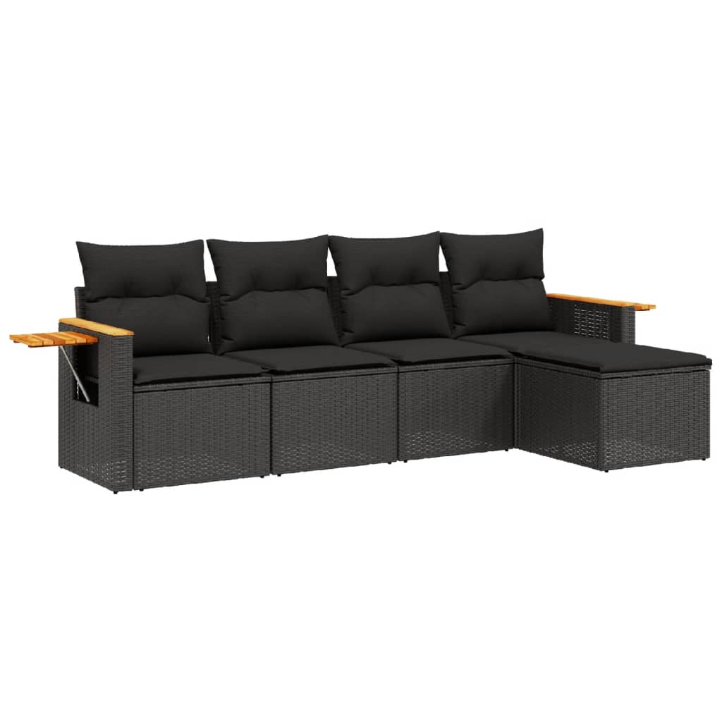 Set Divani da Giardino 5 pz con Cuscini in Polyrattan Nero 3226755