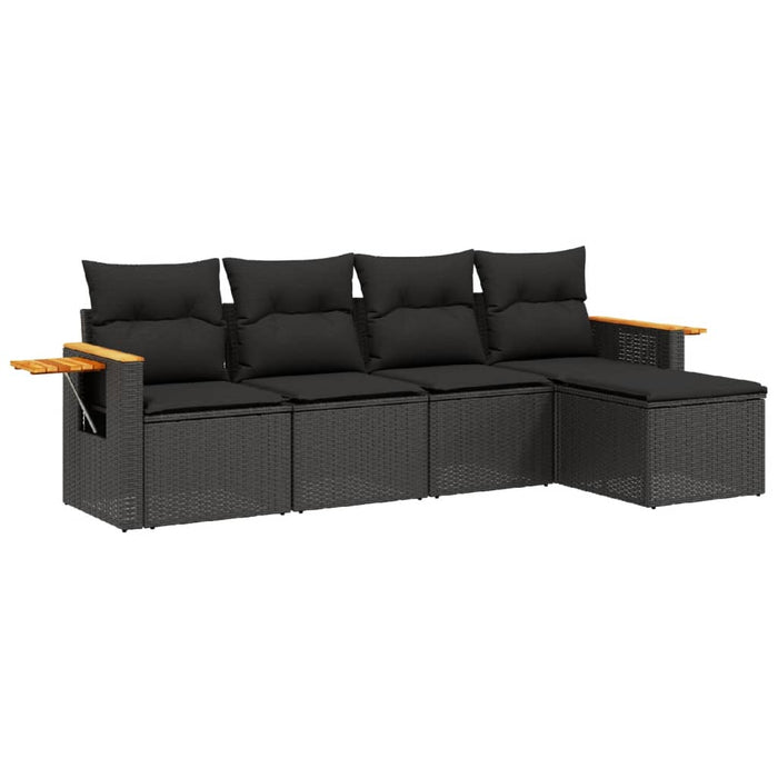 Set Divani da Giardino 5 pz con Cuscini in Polyrattan Nero 3226755