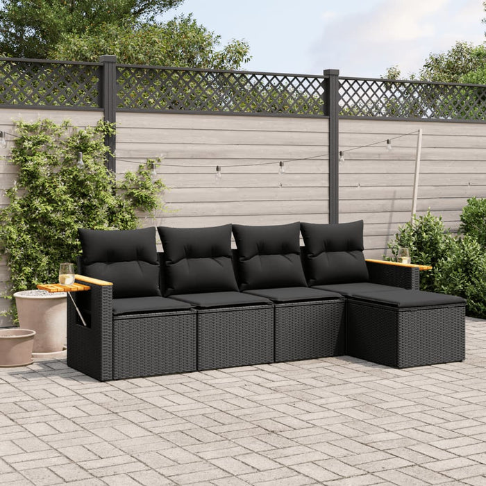 Set Divani da Giardino 5 pz con Cuscini in Polyrattan Nero 3226755