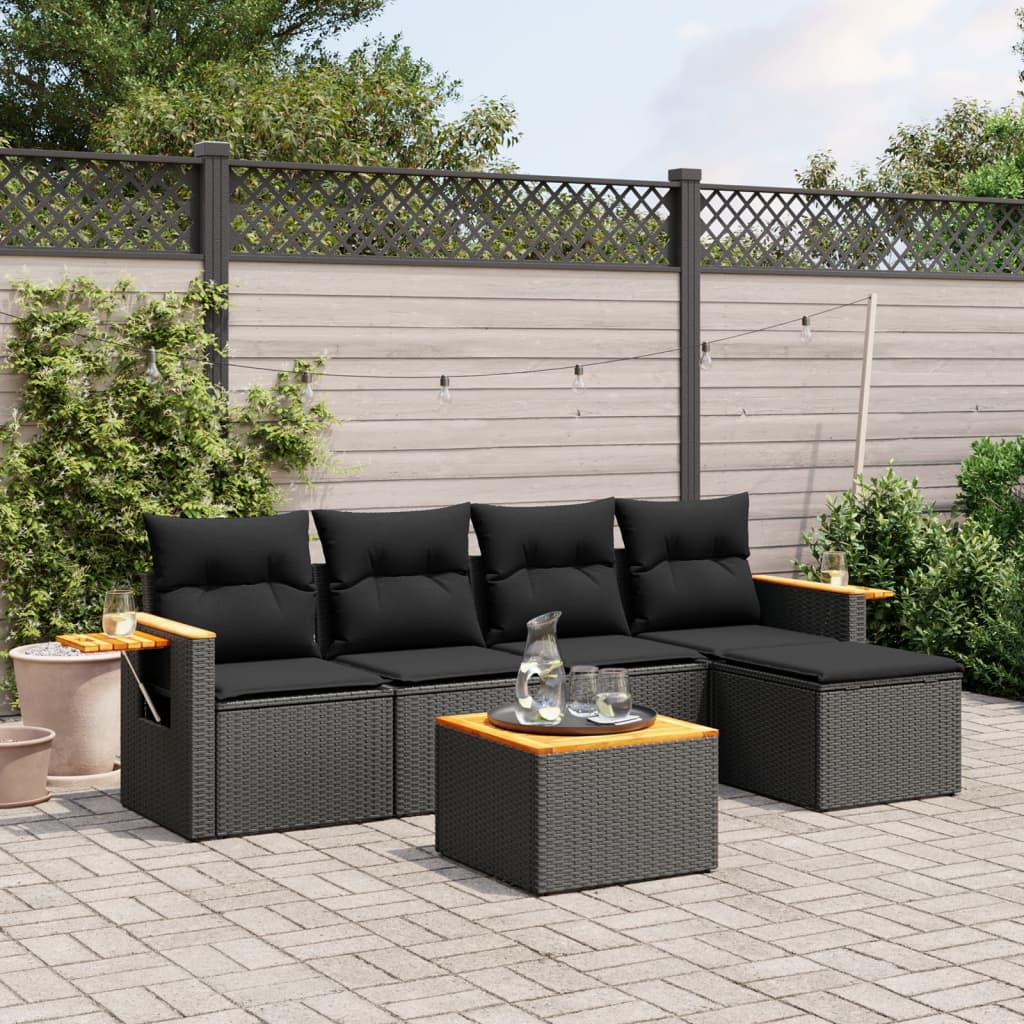 Set Divano da Giardino 6 pz con Cuscini Nero in Polyrattancod mxl 88904