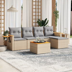 Set Divano da Giardino 6 pz con Cuscini Beige in Polyrattan 3226766