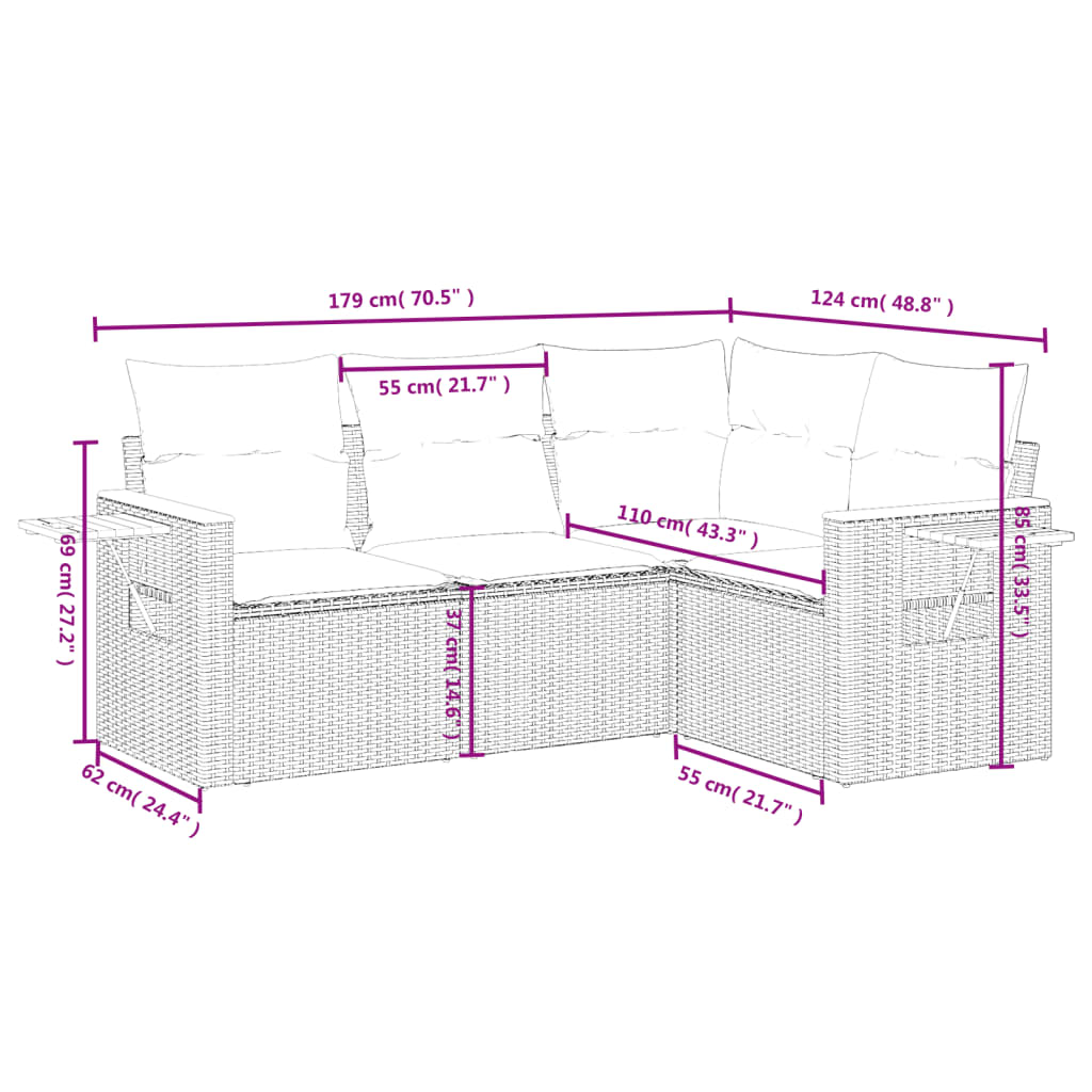 Set Divani da Giardino 4 pz con Cuscini Nero in Polyrattan 3226770