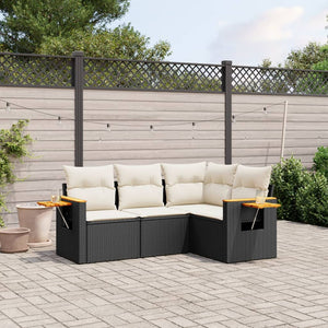 Set Divani da Giardino 4 pz con Cuscini Nero in Polyrattan 3226770