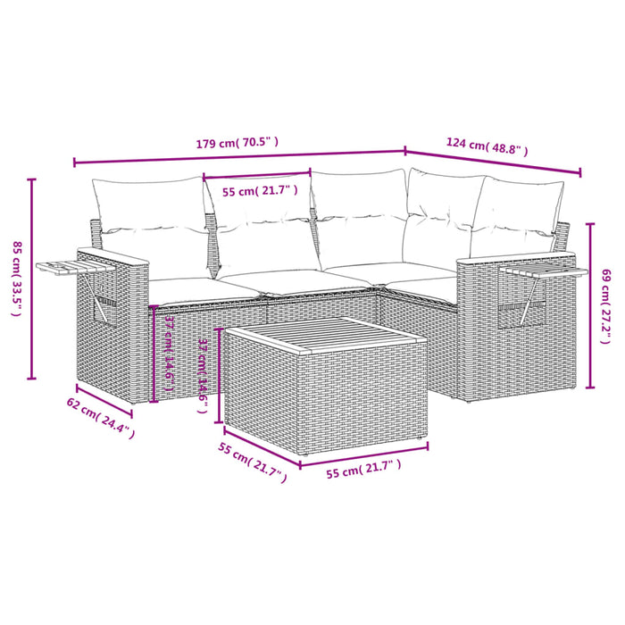 Set Divani da Giardino 5 pz con Cuscini in Polyrattan Nero 3226776