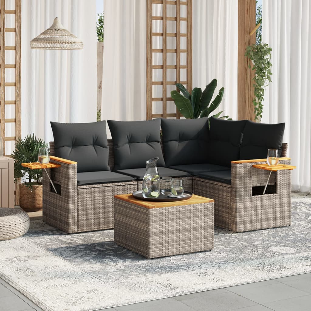 Set Divano da Giardino 5 pz con Cuscini Grigio in Polyrattancod mxl 89804