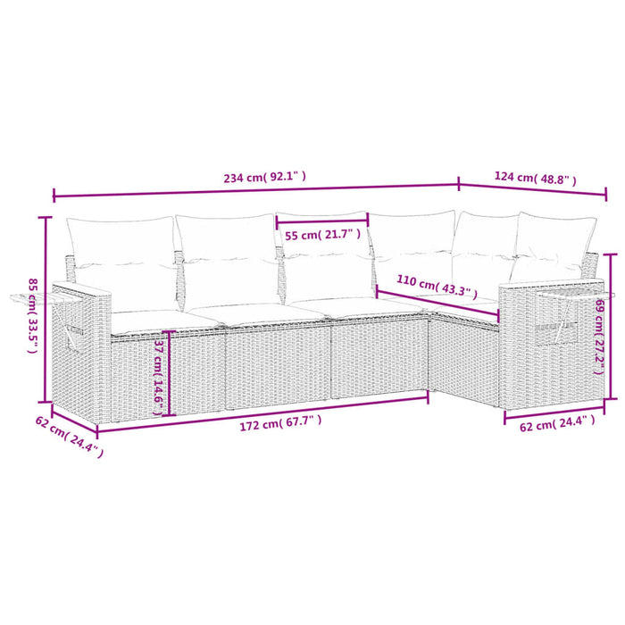 Set Divani da Giardino 5 pz con Cuscini in Polyrattan Nero 3226783