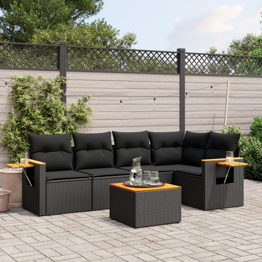 Set Divano da Giardino 6 pz con Cuscini Nero in Polyrattan 3226790