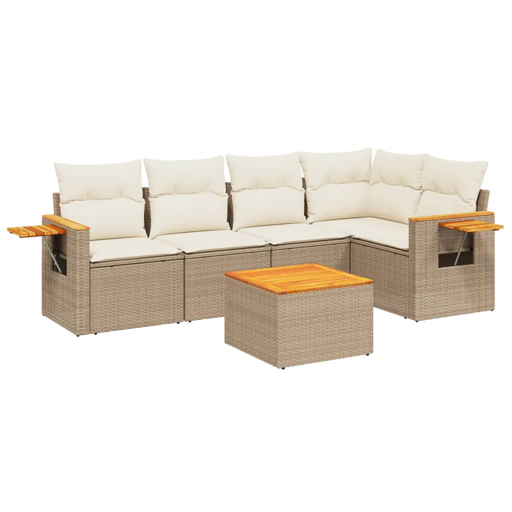 Set Divano da Giardino 6 pz con Cuscini Beige in Polyrattan 3226793