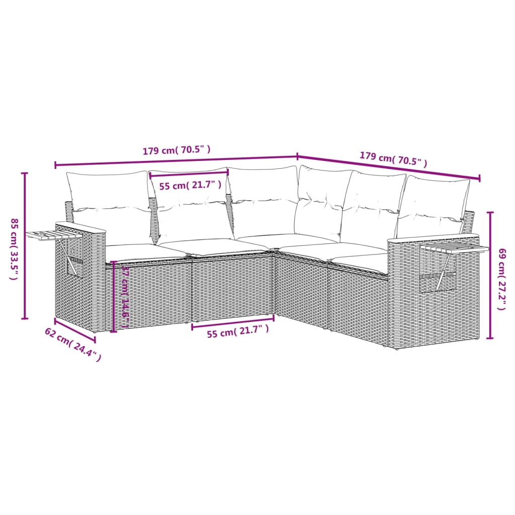 Set Divani da Giardino 5 pz con Cuscini in Polyrattan Nero 3226798